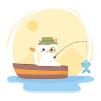 cat fishing on the boat vector