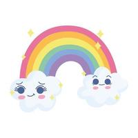 nubes arcoiris kawaii vector