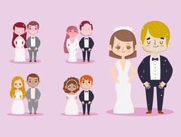 lindas parejas de boda vector