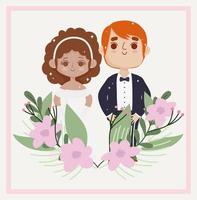 wedding couple flowers vector