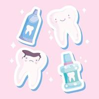 set de cuidado dental kawaii vector