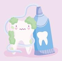 kawaii sick tooth and toothpaste vector