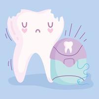 broken tooth and floss vector