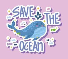 cute whale save the ocean vector