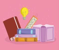 books with light bulb shining vector