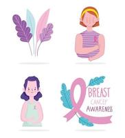 conjunto de iconos de cáncer de mama vector