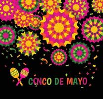 Abstract background with ethnic ornament. Element with mexican pattern. Template for greeting card, invitation or poster. Vector file celebrate illustration on black.