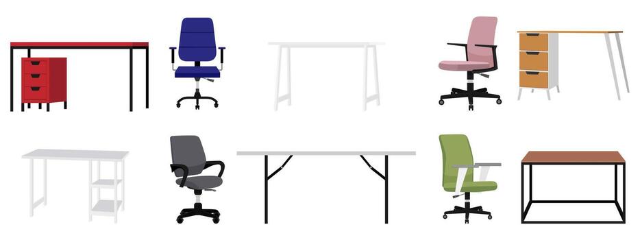 Beautiful different home office chair and table for freelancer with different modern design vector