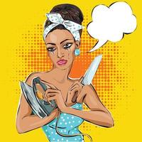 Woman comic illustrations in pop art style vector