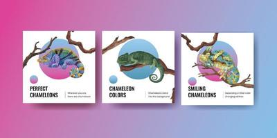 Banner template with chameleon lizard concept,watercolor style vector