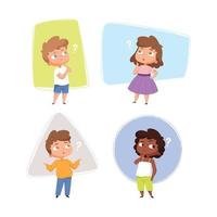 Thinking kids children asking question expression question marks teens vector characters kids asking question expression confuse puzzled confused children illustration
