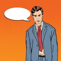 Pop Art Sad Depressed Businessman with Comic Speech Bubble. Vector illustration