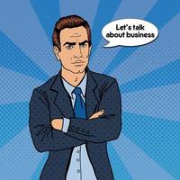 Serious Businessman. Confident Boss. Pop Art. Vector illustration