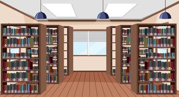 Empty library interior design with bookshelves vector