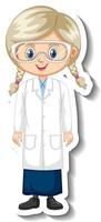 Scientist girl cartoon character sticker vector