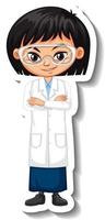 Scientist girl cartoon character sticker vector