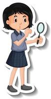 Cartoon girl looking through magnifying glass vector