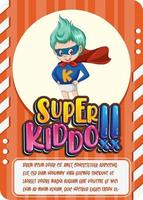 plantilla de tarjeta de juego de personajes con word super kiddo vector