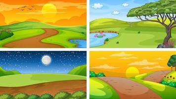 Four different scene of nature park and forest vector