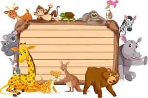 Empty wooden board with various wild animals vector