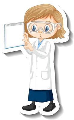 Cartoon character sticker with a girl in science gown