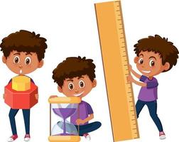 Set of a boy holding different math tools vector