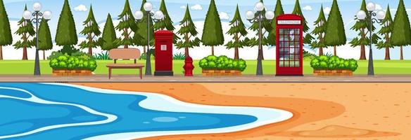 Beach horizontal scene at day time with park background vector