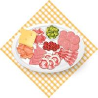 Lunch meat set with different cold meats on platter vector