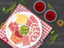 Lunch meat set with different cold meats on platter vector