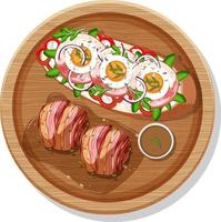 Top view of breakfast set in a dish in cartoon style isolated vector