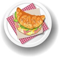 Breakfast croissant sandwich on white plate vector