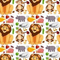 Seamless pattern with cute wild animals on white background vector