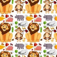 Seamless pattern with cute wild animals on white background vector