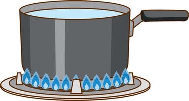 Water pot with a handle is boiling on the gas stove vector