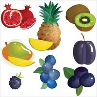 conjunto de coloridos iconos de frutas de dibujos animados vector