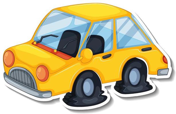 Sticker design with wrecked car isolated