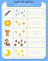 Spelling word game worksheet template vector