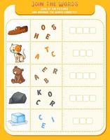 Spelling word game worksheet template vector