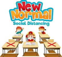 nueva normalidad con los estudiantes mantener el distanciamiento social en el aula vector