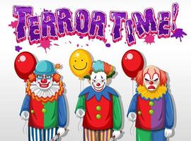 Terror Time text design with creepy clowns vector