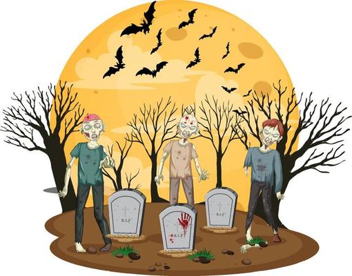 Creepy zombies at graveyard scene