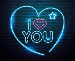 i love you lettering of neon light vector