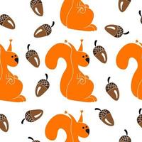 Cute squirrel and arcon seamless pattern on white background. vector