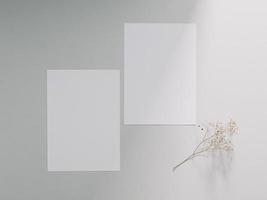 maqueta de tarjeta de invitación, plantilla de tarjeta de felicitación en blanco. endecha plana, estilo minimalista foto