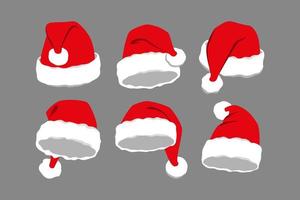 Collection of red Santa Claus hats. Vector illustration. Flat