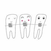 Vector cartoon illustration of cute teeth braces, hand drawn, doodle