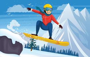 jugar al snowboard en invierno vector