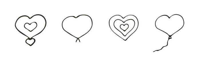 Set of doodle heart icon. Love symbol. Cute hand drawn vector graphic illustration isolated on white background. Simple outline style sign. Art sketch pattern