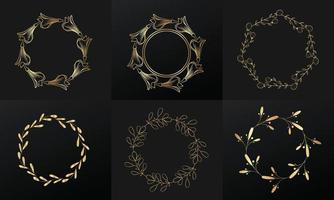 hand drawn golden botanical wreaths and floral round frame for botanical logo vector