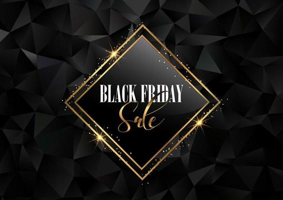 black friday background with gold frame and low poly design